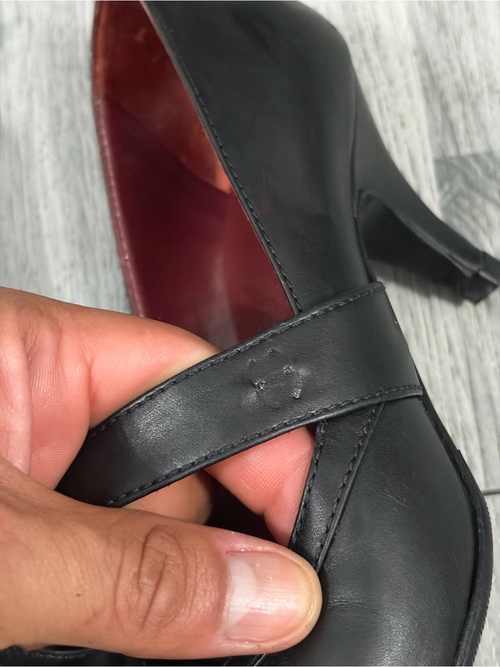 Black Leather Pointed-Toe Mary Jane Heels - Picture 5 of 8